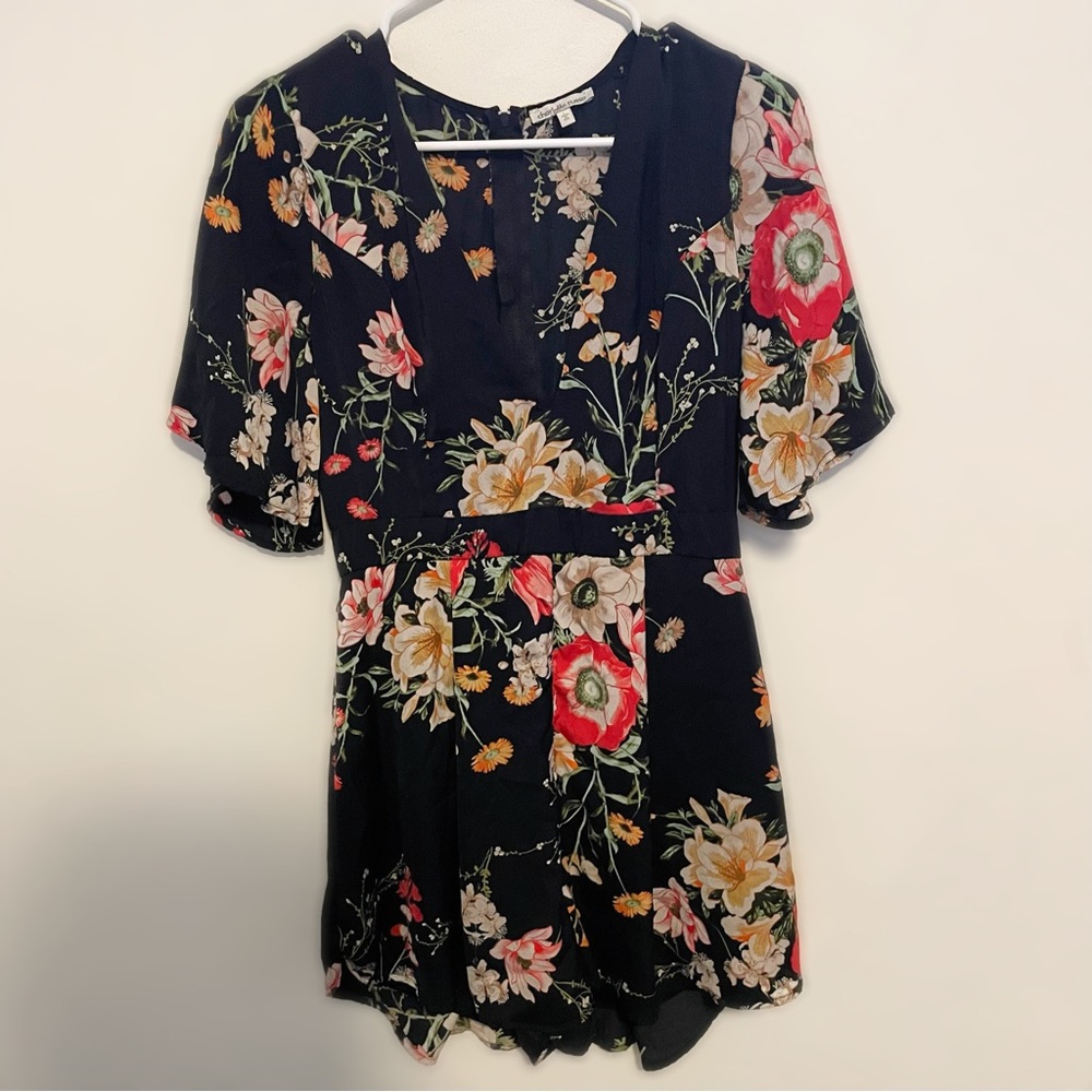 Charlotte Russe Black Floral Zipper Romper | Size - Large